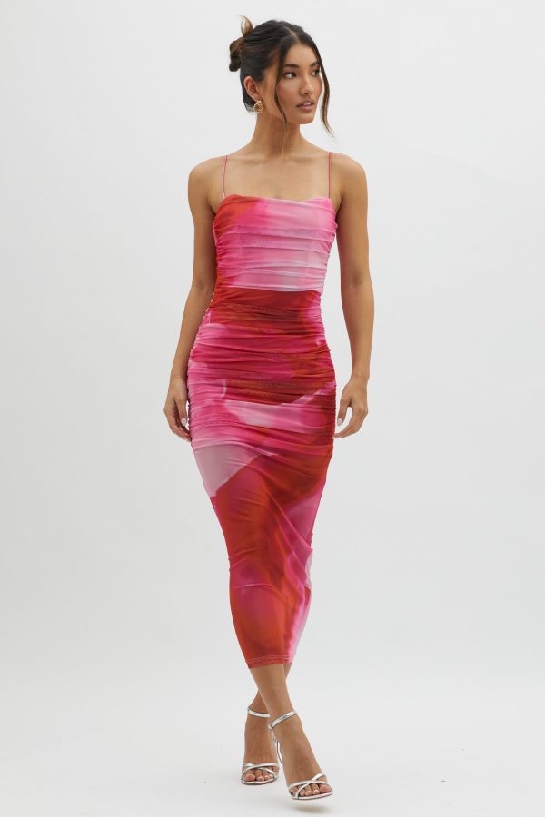 Logan Cami Strap Midi Dress Abstract Pink Fashion