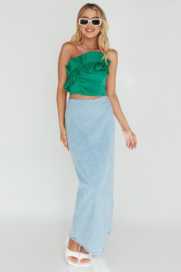 La Belle Frill Neckline Crop Top Green For Cheap