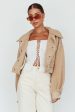 Kya Button Front Shearling Jacket Khaki Fashion