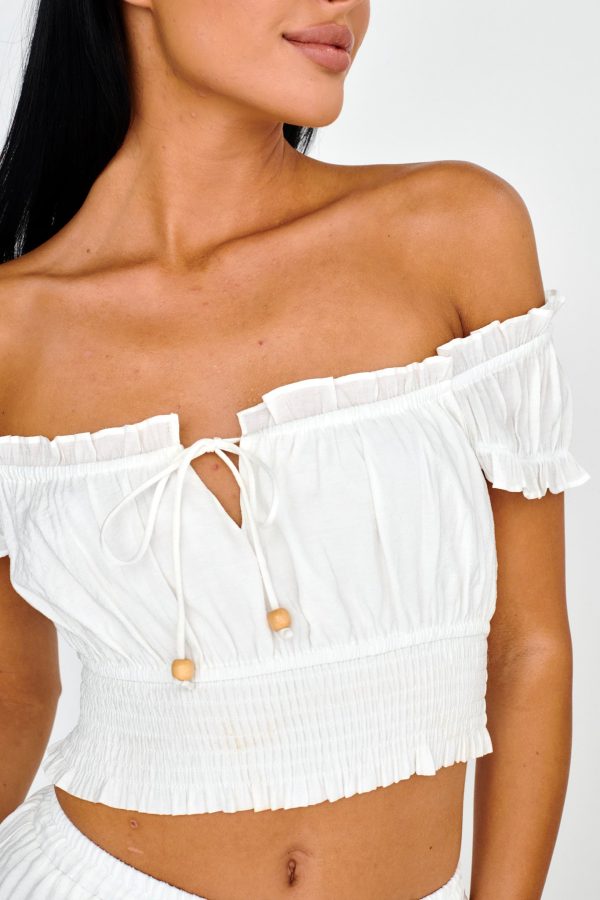 Canyon Cove Puff Sleeve Crop Top White Hot on Sale