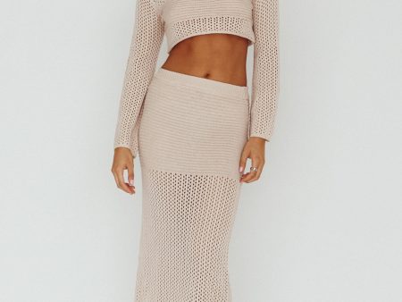 Bayside Crochet Midi Skirt Beige Cheap