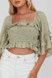 Boardwalk Bell Sleeve Crop Top Spotty Sage Fashion