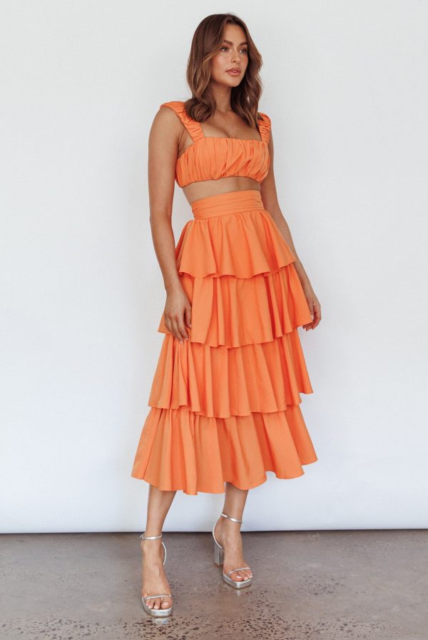 Suenito Tiered Frill Maxi Skirt Orange For Discount