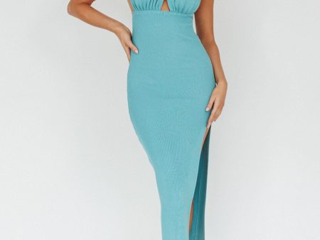 Jelina Gathered Bust Knit Midi Dress Teal Discount