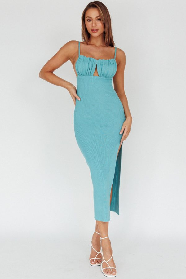 Jelina Gathered Bust Knit Midi Dress Teal Discount