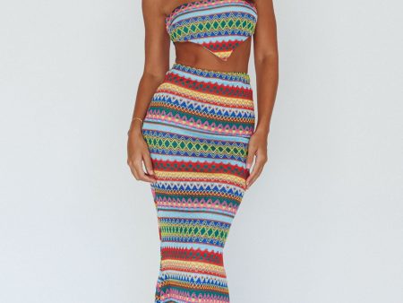 Tulum Knit Midi Skirt Blue Multi For Discount