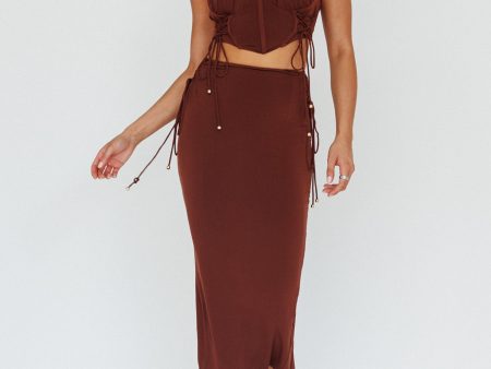 Graziella Lace Up Midi Skirt Chocolate Cheap