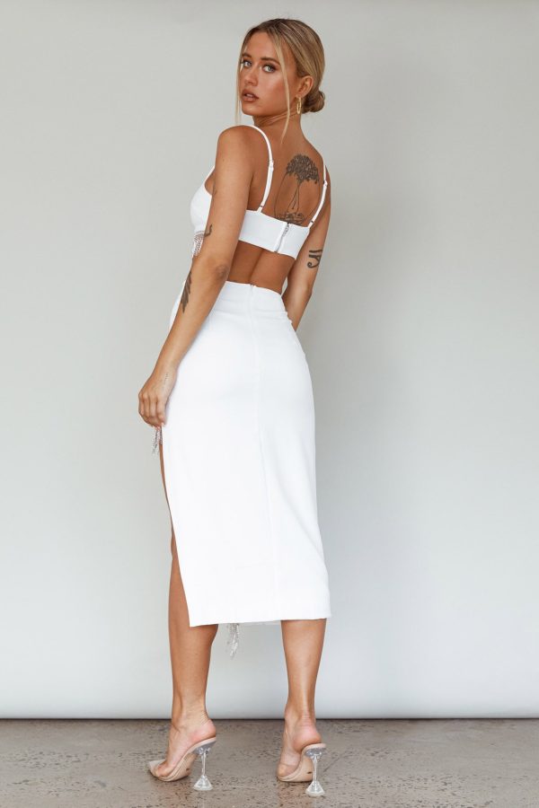 Attention Seeker Diamante Trim Midi Skirt Off White Online Sale