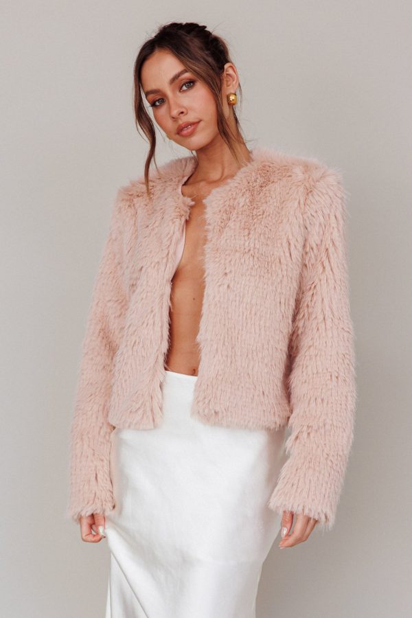 London Day Faux Fur Jacket Blush Cheap