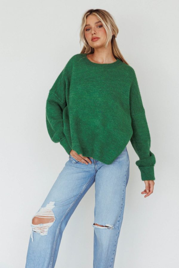 Kayce Dropped Shoulder Knit Sweater Green on Sale