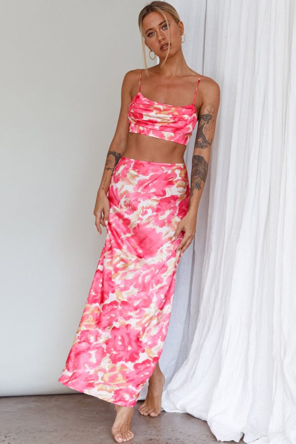 Well Versed Maxi Skirt Abstract Pink Online Sale