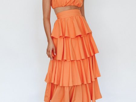 Suenito Tiered Frill Maxi Skirt Orange For Discount