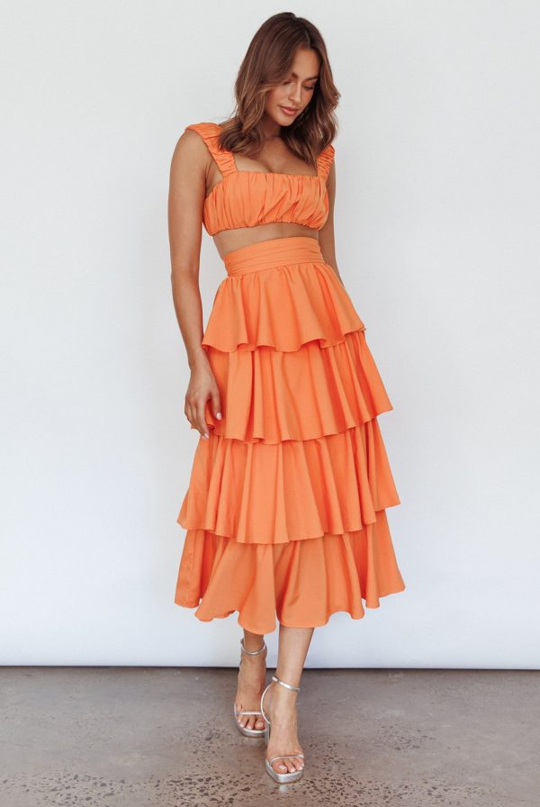 Suenito Tiered Frill Maxi Skirt Orange For Discount