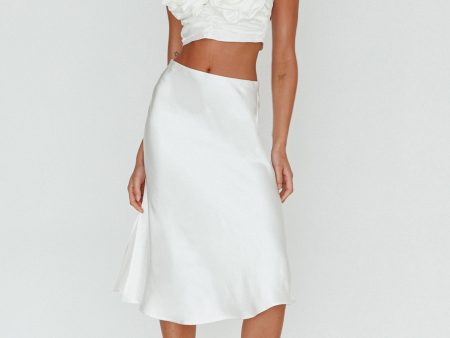 Daze Satin Midi Skirt Cream For Discount