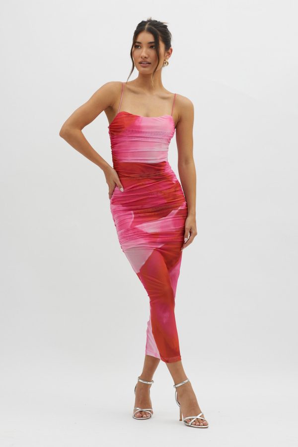 Logan Cami Strap Midi Dress Abstract Pink Fashion