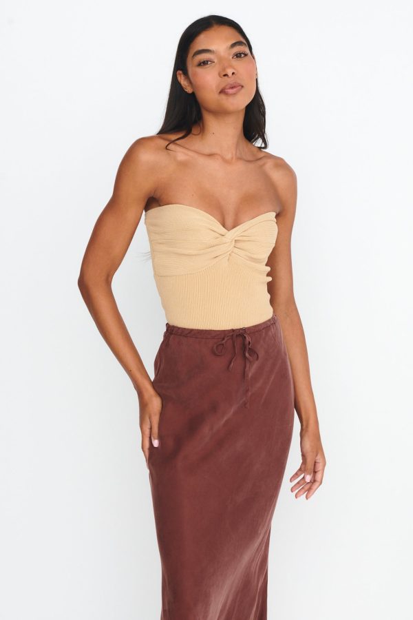 Teagan Strapless Ribbed Knit Top Beige Fashion