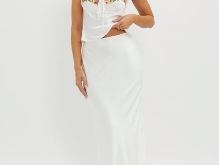 Rose Garden Satin Maxi Skirt White on Sale