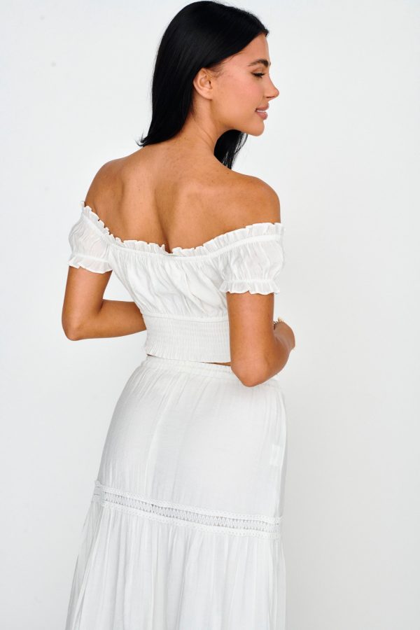 Canyon Cove Puff Sleeve Crop Top White Hot on Sale