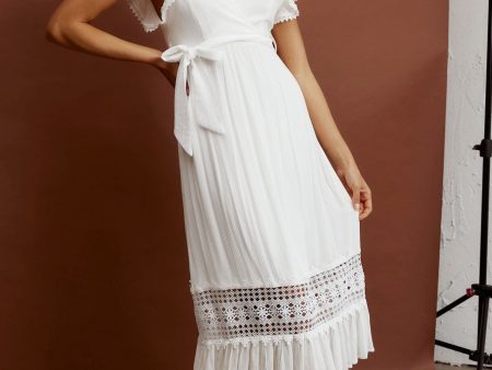 Zephyr Waist Tie Midi Dress White Sale