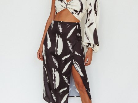 Amina Split Midi Skirt Printed Black Hot on Sale