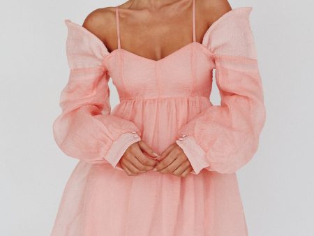 Yasi Long Sleeve Babydoll Mini Dress Peach Online Hot Sale