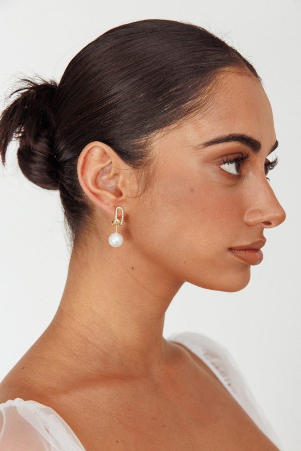 Maia Pearl Diamante Earrings Gold Online now