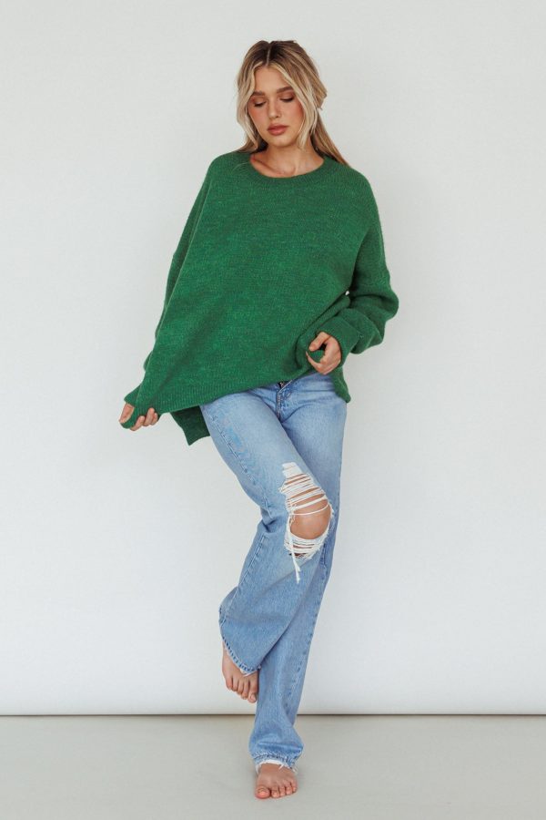 Kayce Dropped Shoulder Knit Sweater Green on Sale