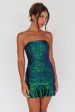 Zoey Strapless Sequin Mini Dress Black Green Sale