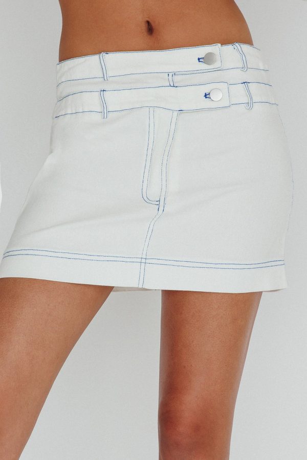 With The Band Accent Stitch Mini Skirt White Cheap