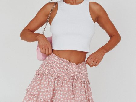 Sylvie Shirred Waist Layered Mini Skirt Pink For Cheap