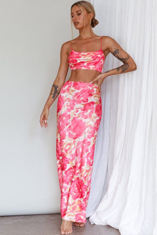 Well Versed Maxi Skirt Abstract Pink Online Sale