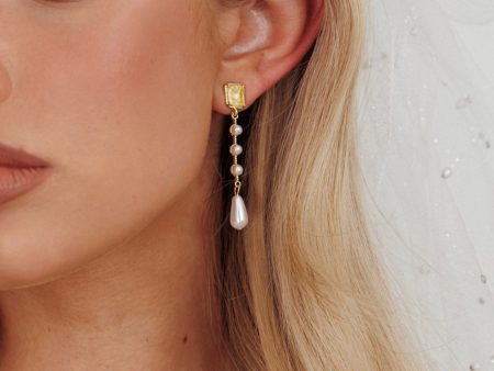 Mercy Pearl & Crystal Drop Earrings Gold Cheap