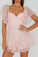 Aphrodite Angel Sleeve Layered Romper Pink on Sale