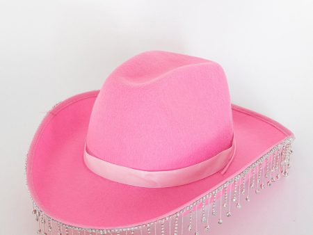 Dolly Diamante Fringe Cowboy Hat Pink Online Hot Sale