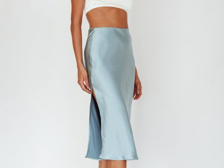 Daze Satin Midi Skirt Light Blue For Cheap