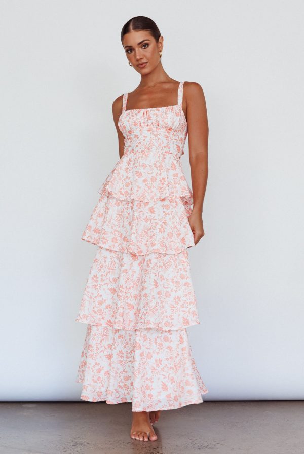 Provence Bloom Tiered Midi Dress Floral Orange Online Hot Sale