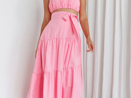 Bondi Waist Tie Maxi Skirt Pink Fashion