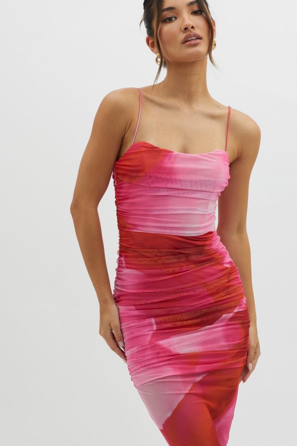 Logan Cami Strap Midi Dress Abstract Pink Fashion