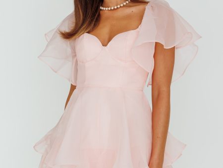 Aphrodite Angel Sleeve Layered Romper Pink on Sale