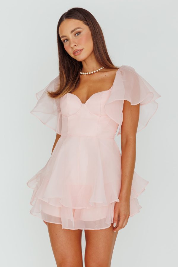 Aphrodite Angel Sleeve Layered Romper Pink on Sale