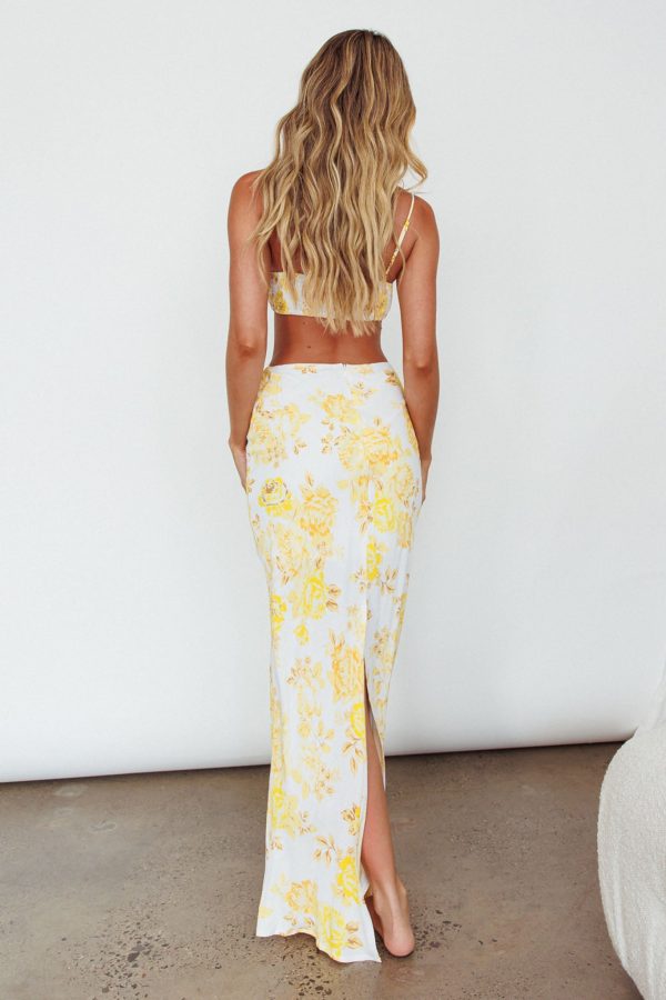 The Moment Satin Maxi Skirt Floral Yellow For Cheap