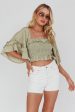 Boardwalk Bell Sleeve Crop Top Spotty Sage Fashion