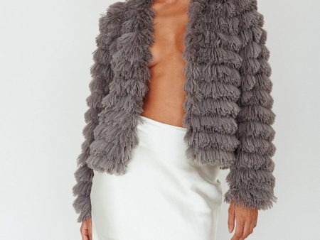 Montana Shaggy Faux Fur Coat Grey Supply