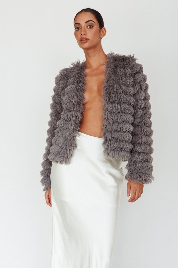 Montana Shaggy Faux Fur Coat Grey Supply