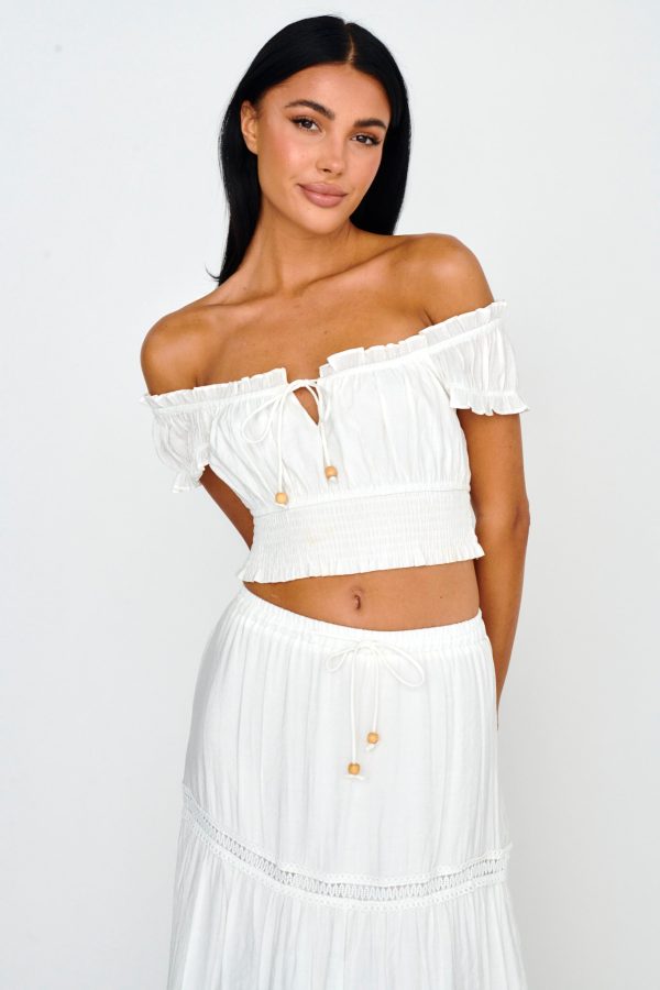 Canyon Cove Puff Sleeve Crop Top White Hot on Sale