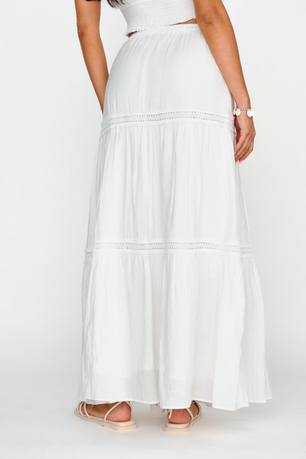 Canyon Cove Crochet Trim Maxi Skirt White For Sale