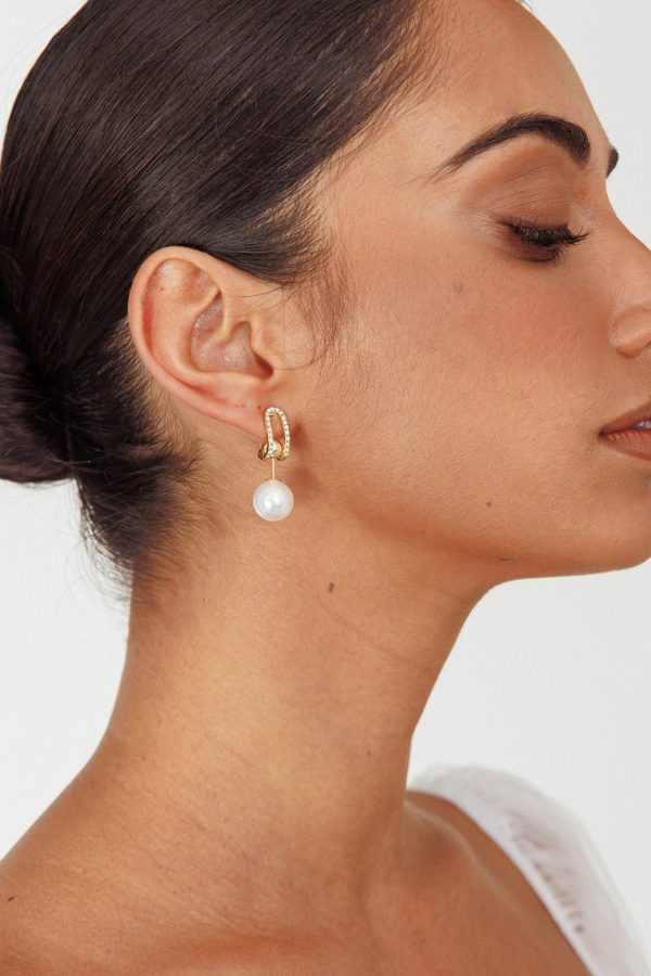 Maia Pearl Diamante Earrings Gold Online now