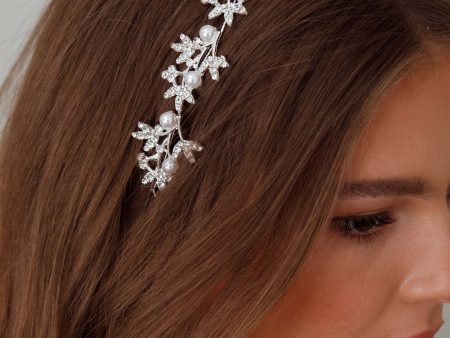 Leaves & Pearl Wire Headband Silver Online Hot Sale