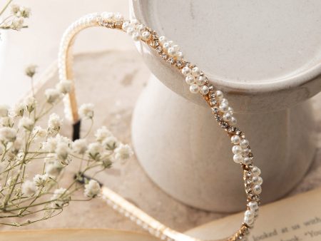 Adelina Pearl & Diamante Thin Headband White Online now