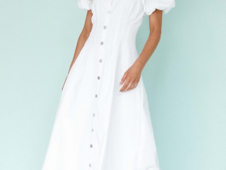 Zurich Pleated Waist Midi Dress White Discount